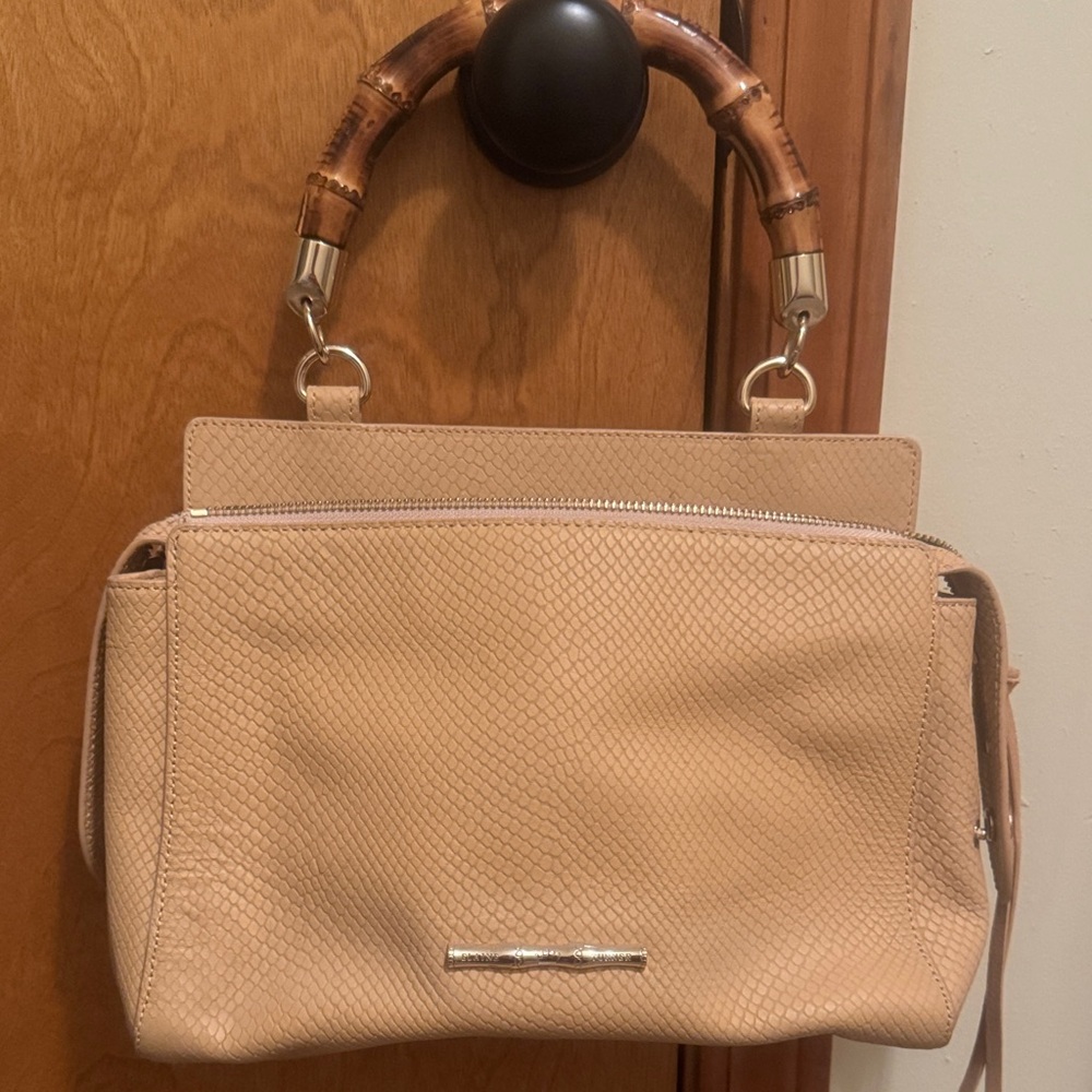 Elaine Turner Tan Satchel with Bamboo Handle